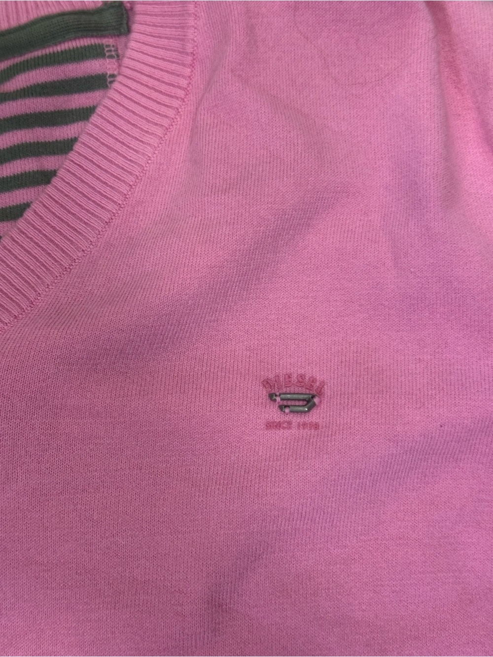 Diesel Men's V-Neck Sweater in Bright Pink - Picture 9 of 10
